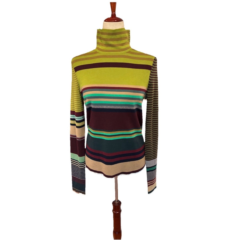JNBY Wool Striped Turtleneck Sweater Multicolor Long Sleeve Knit Women's Large
